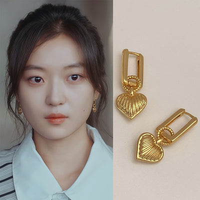 Art-Deco Heart Earrings Inspired by The Early Spring Chinese Drama As Seen On Sun Qian