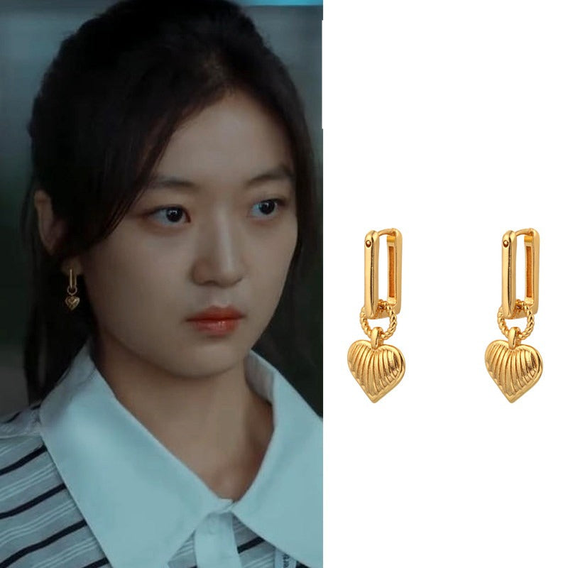 Art-Deco Heart Earrings Inspired by The Early Spring Chinese Drama As Seen On Sun Qian