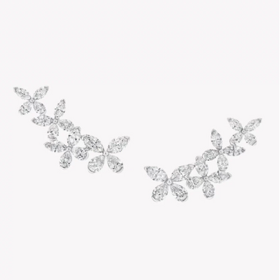 IU Silver Floral Climber Earrings | Perfect Crown Kdrama
