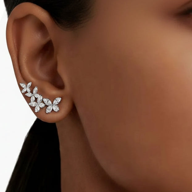 IU Silver Floral Climber Earrings | Perfect Crown Kdrama