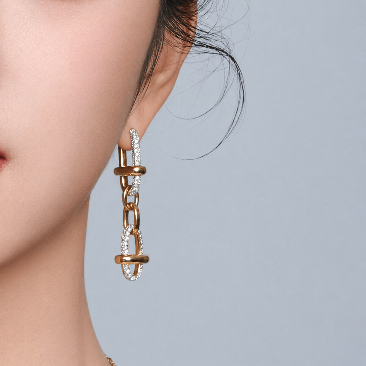 IU Gold Linked Dangle Earrings | Perfect Crown Kdrama