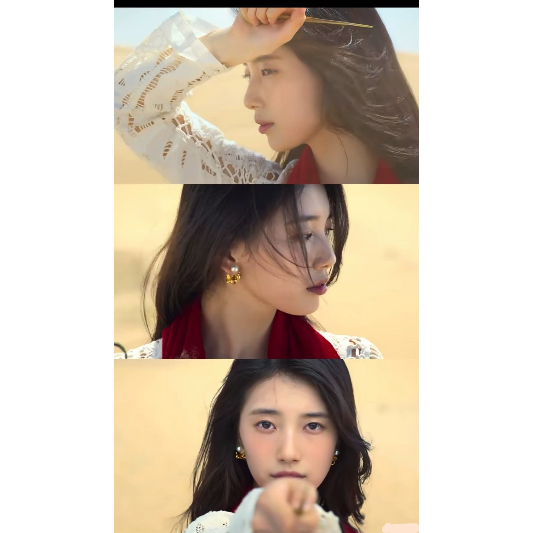 Genie, Make A Wish Ga-Young (Bae Suzy) Gold Abstract Earrings with Pearl