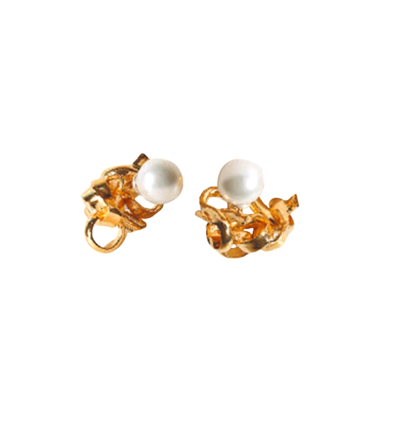 Genie, Make A Wish Ga-Young (Bae Suzy) Gold Abstract Earrings with Pearl