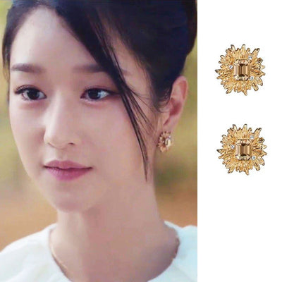 It's Okay To Not Be Okay Ko Moon-Young Geometry Earrings Rectangle Crystal