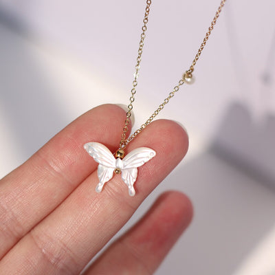 Nevertheless Nabi Inspired Butterfly Shell Pendant 18k Gold Plated Chain