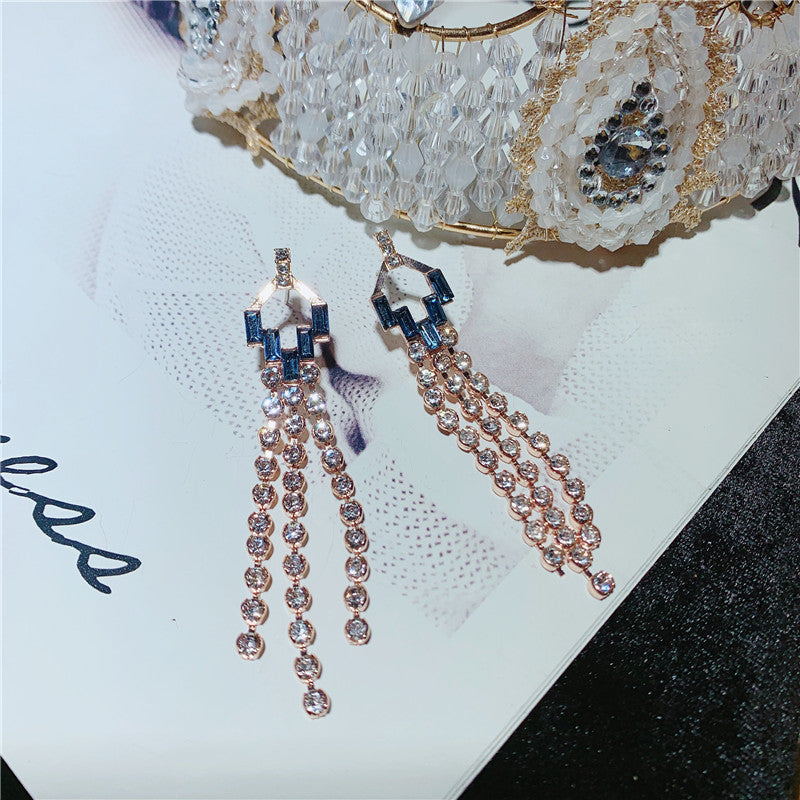 Hotel Del Luna IU Chandelier Earrings with Blue Gems