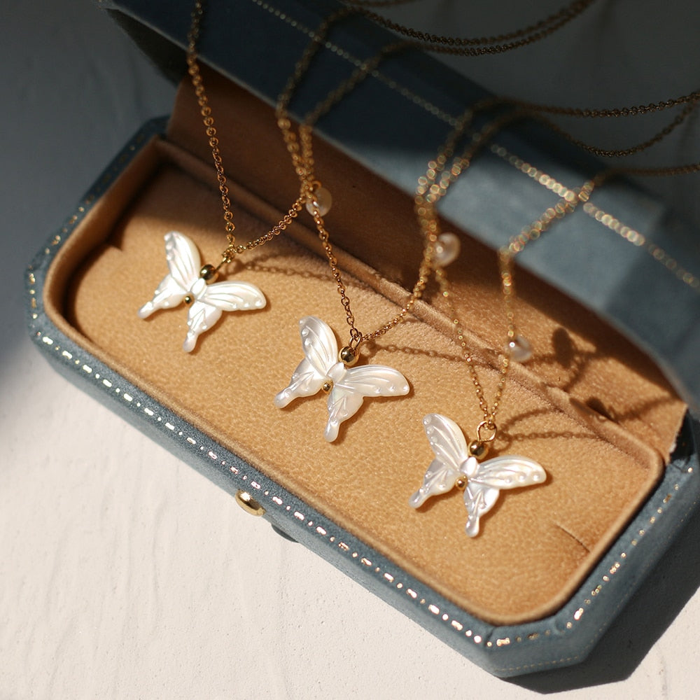 Nevertheless Nabi Inspired Butterfly Shell Pendant 18k Gold Plated Chain