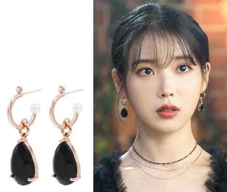 Black Teardrop Gem Earrings | IU - Hotel Del Luna