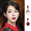 Red pearl and hexagon honeycomb mismatch earrings | Hotel Del Luna | IU