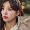 Golden Bow With Dangling Double Pearl seen on Kim Se Jeong Business Proposal