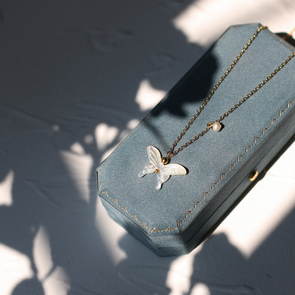 Nevertheless Nabi Inspired Butterfly Shell Pendant 18k Gold Plated Chain
