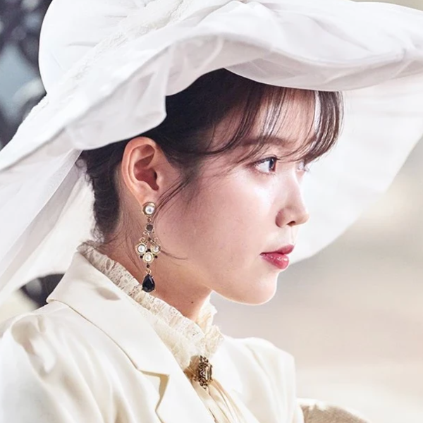 Hotel Del Luna black gold and white Baroque design earrings seen on IU 