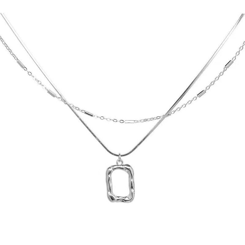 Penthouse Kdrama Layered Necklace With Square Frame Pendant