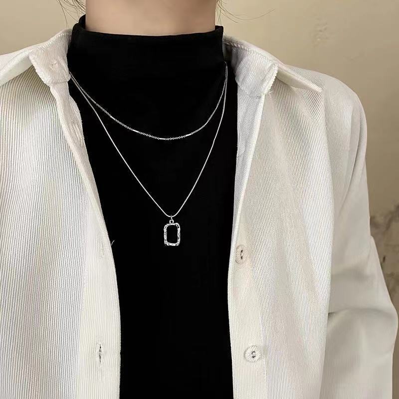 Penthouse Kdrama Layered Necklace With Square Frame Pendant