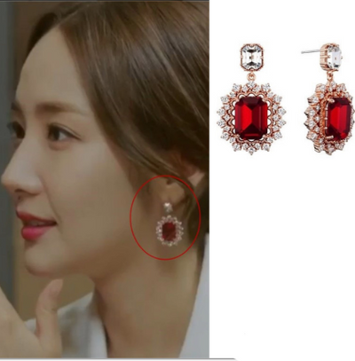 Kdrama Earrings inspired by Her Private Life as seen on Rachel Park Min-Young |Red Gem Drop Earrings