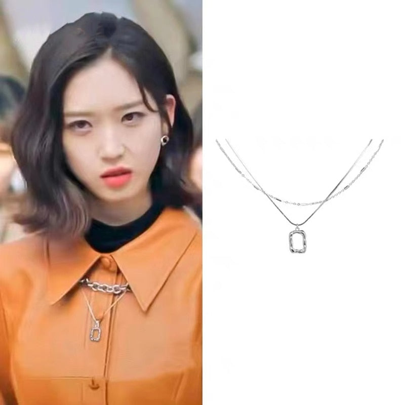 Penthouse Kdrama Layered Necklace With Square Frame Pendant