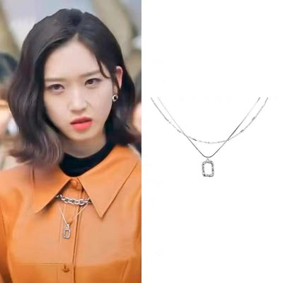 Penthouse Kdrama Layered Necklace With Square Frame Pendant