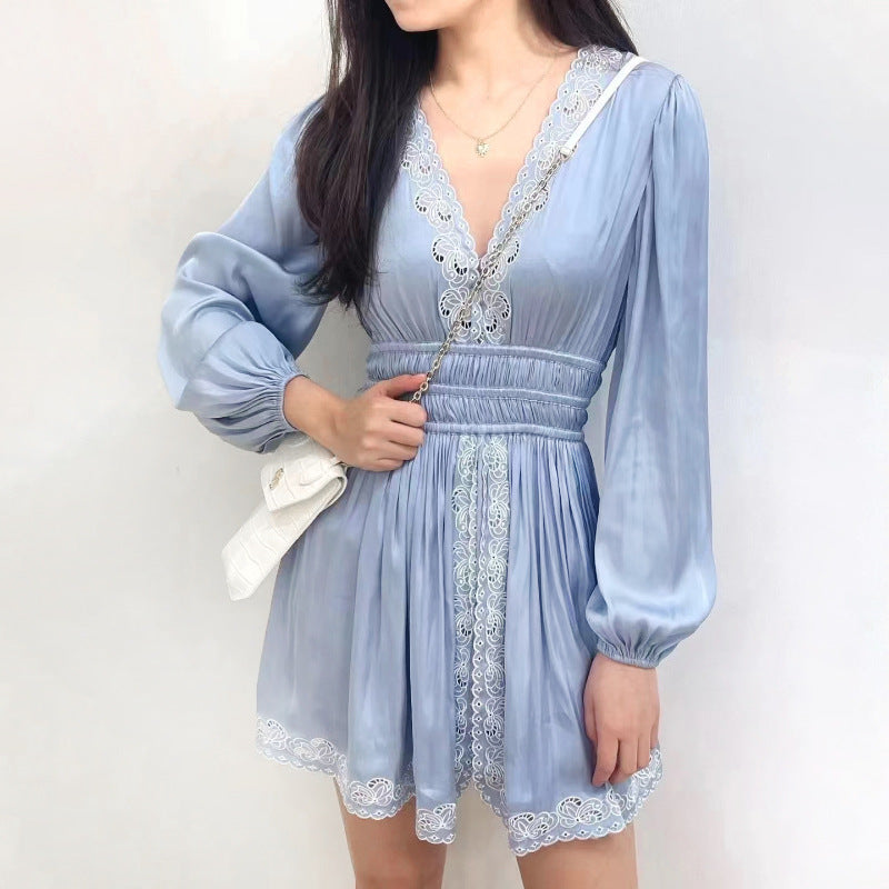Pastel Blue Long Sleeve Embroidery Neckline The Glory Kdrama Im Ji Yeon