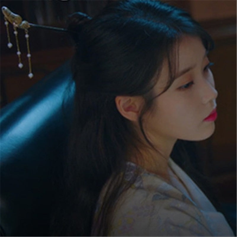 Gold Butterfly Hair Chopstick With Dangling Pearl Hotel Del Luna