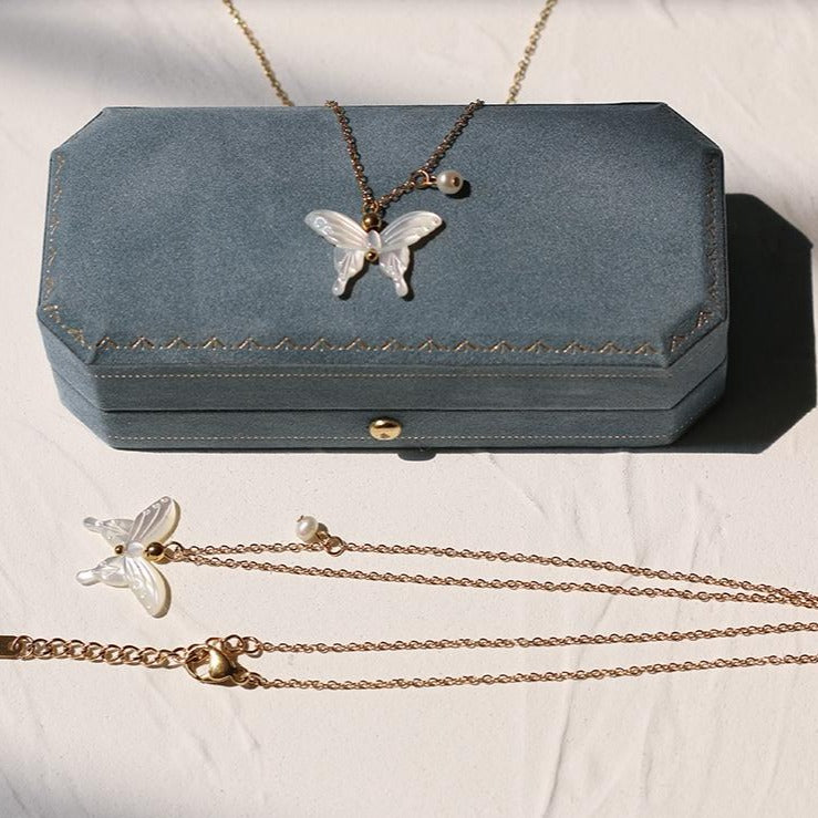 Nevertheless Nabi Inspired Butterfly Shell Pendant 18k Gold Plated Chain