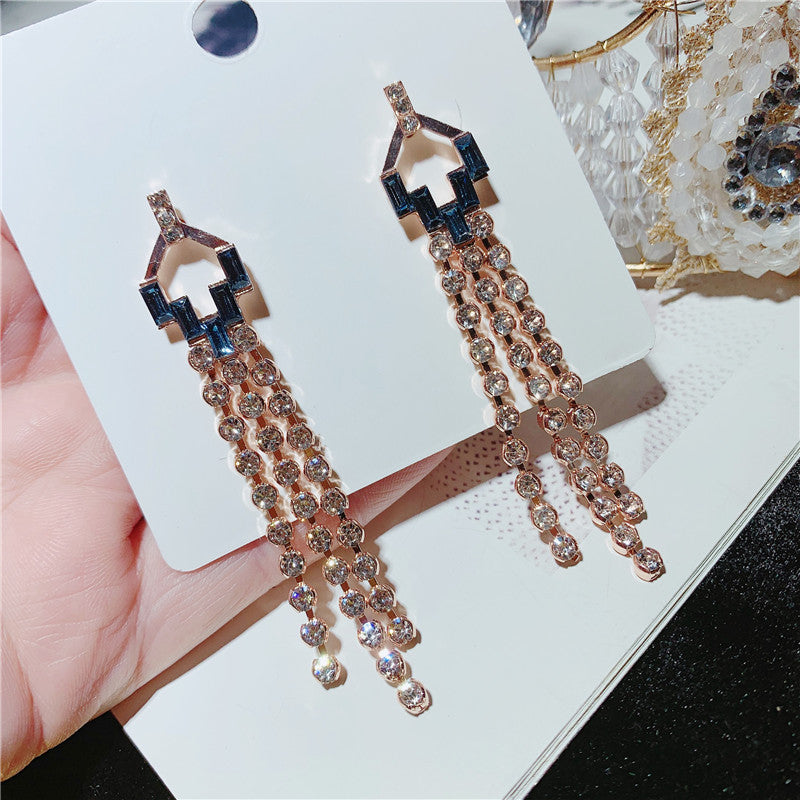 Hotel Del Luna IU Chandelier Earrings with Blue Gems
