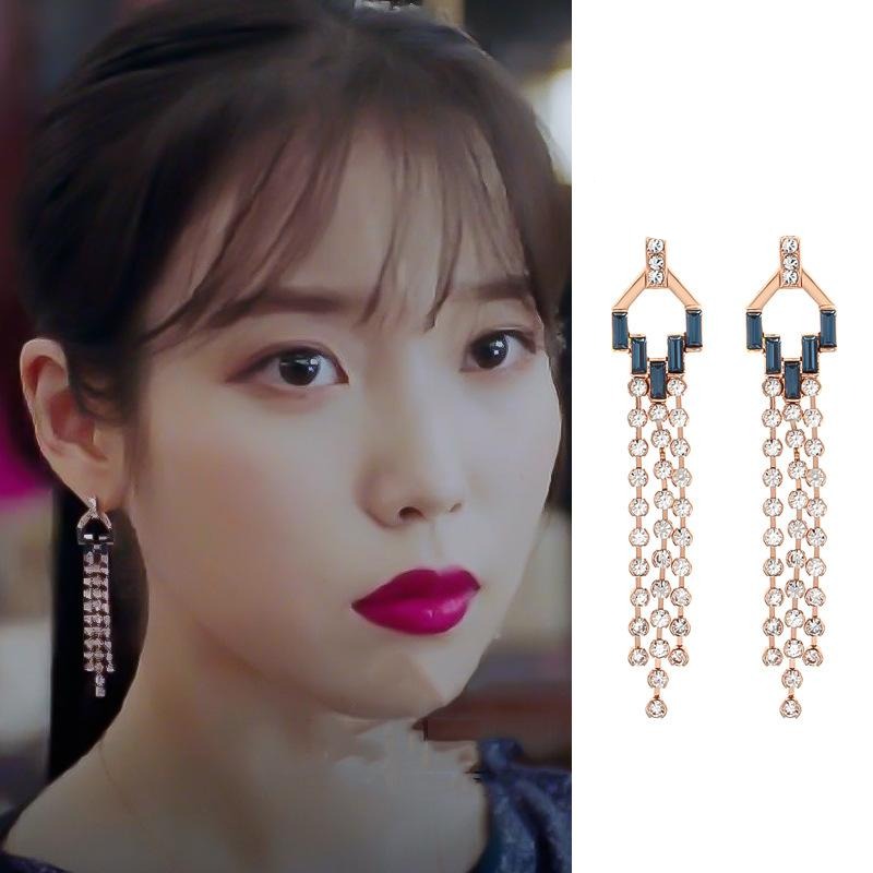Hotel Del Luna IU Chandelier Earrings with Blue Gems