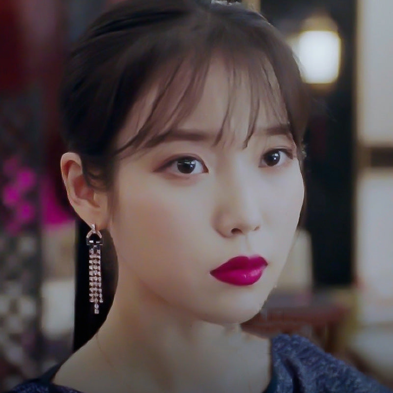 Hotel Del Luna IU Chandelier Earrings with Blue Gems