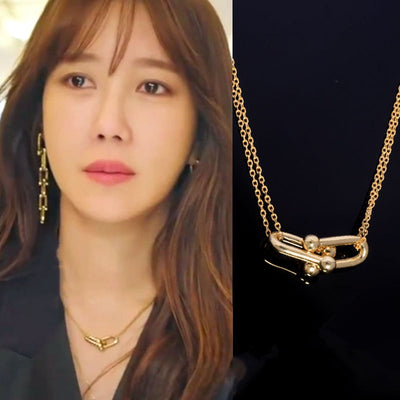 Kdrama Penthouse Shim Su-ryeon (Lee Ji-ah) /  Logan (Park Eun-Seok) Inspired Double Link Pendant Titanium Necklace