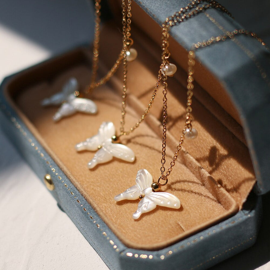 Nevertheless Nabi Inspired Butterfly Shell Pendant 18k Gold Plated Chain