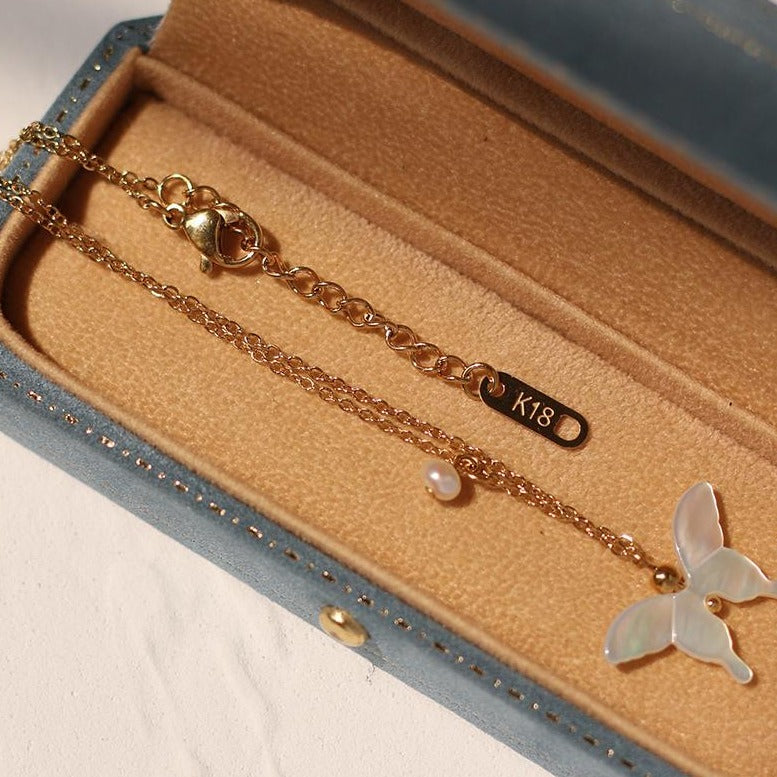 Nevertheless Nabi Inspired Butterfly Shell Pendant 18k Gold Plated Chain