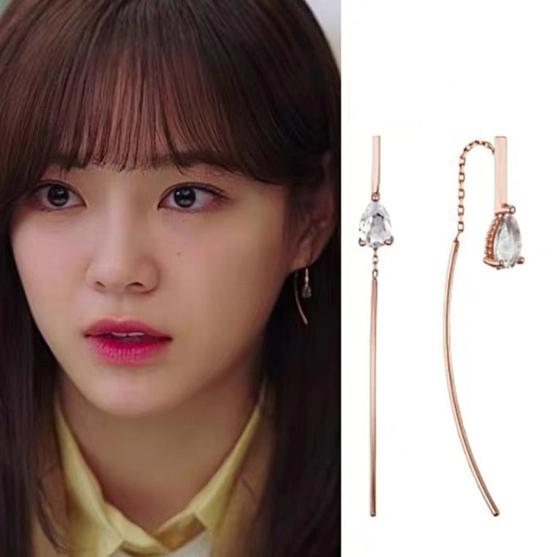 Teardrop Cubic Zirconia Thread Earrings Kim Se Jeong A Business Proposal Kdrama