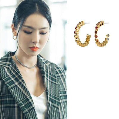 Kdrama Inspired Multicolor Hoop Earrings Search WWW as seen Lee Da-Hee